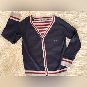 Bonpoint Navy and Red Striped Kids Cardigan